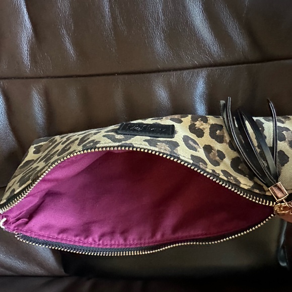 Funky Monkey Clutch Leopard and Black with Burgundy lining fold over NWOT - Picture 2 of 4